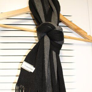 Calvin Klein Neck Scarf Black & Gray Soft 100% Acrylic RN#54163 CA#57151 5' 11"